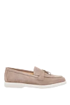 Cesare di Napoli Beige nubuck loafers for women - contrasting sole, metal elements. nubuck. Heel height: 2 cm. Country of manufacture: Italy. Care: specialized cleaning - photo 1