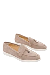 Cesare di Napoli Beige nubuck loafers for women - contrasting sole, metal elements. nubuck. Heel height: 2 cm. Country of manufacture: Italy. Care: specialized cleaning - photo 3