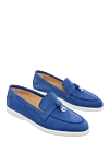 Cesare di Napoli Blue nubuck loafers for women - contrasting sole, metal elements. nubuck. Heel height: 2 cm. Country of manufacture: Italy. Care: specialized cleaning - photo 3