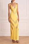 Moeva Yellow viscose dress for women - openwork inserts. 100% viscose. Country of manufacture: Italy. Care: specialized cleaning - photo 3