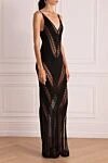 Moeva Black viscose dress for women - openwork inserts. 100% viscose. Country of manufacture: Italy. Care: specialized cleaning - photo 3