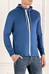 Kiton Blue cotton sweatshirt for men - hood. 100% cotton. zipper, drawstring. two side pockets. Country of manufacture: Italy. Care: specialized cleaning - photo 3