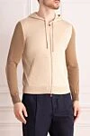 Kiton Beige cotton sweatshirt for men - contrasting sleeves. hood. 100% cotton. zipper, drawstring. two side pockets. Country of manufacture: Italy. Care: specialized cleaning - photo 3