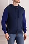 Kiton Blue cotton sweatshirt for men - contrasting sleeves. hood. 100% cotton. zipper, drawstring. two side pockets. Country of manufacture: Italy. Care: specialized cleaning - photo 3