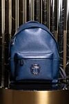 Blue leather backpack for men Billionaire - logo. 100% genuine leather. front pocket. Closure: Zipper. Country of manufacture: Italy. Care: specialized cleaning - photo 4