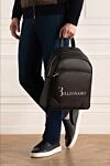 Black leather backpack for men Billionaire - logo. 100% genuine leather. front pocket. Closure: Zipper. Country of manufacture: Italy. Care: specialized cleaning - photo 2