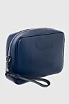 Billionaire Men's clutch bag made of genuine leather blue - Embossed brand name. 100% genuine leather. Closure: Zipper. 4 compartment. Country of manufacture: Italy. Care: specialized cleaning - photo 3