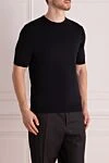 Cesare di Napoli Short sleeve jumper in silk and cotton black for men - Short sleeve. 55% silk, 45% cotton. Country of manufacture: Italy. Care: specialized cleaning - photo 3