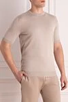 Cesare di Napoli Short sleeve jumper in silk and cotton beige for men - Optional: Short sleeve. Composition: 50% silk, 50% cotton. Country of manufacture: Italy. Care: specialized cleaning - photo 3