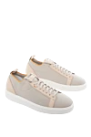 Santoni Beige leather and textile sneakers for women - contrasting sole, contrasting inserts. leather, textile. lacing. Country of manufacture: Italy. Care: specialized cleaning - photo 3