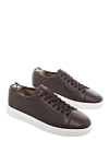 Santoni Brown leather snickers for men - logo, contrast sole, perforation. 100% genuine leather. lacing. Country of manufacture: Italy. Care: specialized cleaning - photo 3