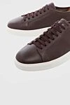 Santoni Brown leather snickers for men - logo, contrast sole, perforation. 100% genuine leather. lacing. Country of manufacture: Italy. Care: specialized cleaning - photo 5