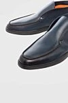 Santoni Blue leather loafers for men - contrast sole. 100% leather. platform height 2cm. Country of manufacture: Italy. Care: specialized cleaning - photo 5