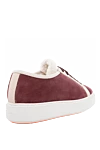 Santoni Burgundy nubuck and fur sneakers for women - contrasting sole, contrasting inserts. nubuck, fur. lacing. Country of manufacture: Italy. Care: specialized cleaning - photo 3