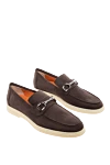 Santoni Brown nubuck loafers for men - contrast sole, buckle. 100% leather. Country of manufacture: Italy. Care: specialized cleaning - photo 3