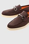 Santoni Brown nubuck loafers for men - contrast sole, buckle. 100% leather. Country of manufacture: Italy. Care: specialized cleaning - photo 5