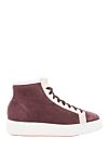 Santoni Burgundy nubuck and fur sneakers for women - contrasting sole, contrasting inserts, high fit. nubuck, fur. lacing. Country of manufacture: Italy. Care: specialized cleaning - photo 1