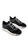 Santoni Black sneakers for women - contrasting sole, inserts. nubuck, leather, fur. lacing. Country of manufacture: Italy. Care: specialized cleaning - photo 3