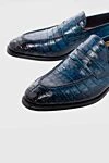 Santoni Лоферы из кожи крокодила синие мужские - контрастная подошва, фактурная кожа. 100% кожа крокодила. Страна производитель: Италия. Уход: специализированная чистка - фото 5