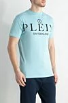 Philipp Plein Голубая хлопковая футболка с крупным контрастным логотипом (уценка) - логотип бренда. 100% хлопок. Страна производитель: Германия. Уход: специализированная чистка - фото 3