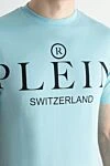 Philipp Plein Голубая хлопковая футболка с крупным контрастным логотипом (уценка) - логотип бренда. 100% хлопок. Страна производитель: Германия. Уход: специализированная чистка - фото 5