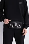 Genuine leather and nylon belt bag black for men Philipp Plein - brand print. Adjustable strap, fastex clasp. 100% genuine leather, nylon. Storage compartment. Closure: Zipper. Country of manufacture: Italy. Care: specialized cleaning - photo 2