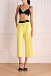 Yellow wool trousers for women MSGM - logo, contrasting belt. 96% wool, 4% elastane. elastic belt. Country of manufacture: Italy. Care: specialized cleaning - photo 2