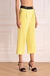 MSGM Yellow wool trousers for women - logo, contrasting belt. 96% wool, 4% elastane. elastic belt. Country of manufacture: Italy. Care: specialized cleaning - photo 3