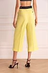 Yellow wool trousers for women MSGM - logo, contrasting belt. 96% wool, 4% elastane. elastic belt. Country of manufacture: Italy. Care: specialized cleaning - photo 4