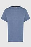 Brunello Cucinelli Women's blue cotton T-shirt with cuffed sleeves - 51% cashmere, 22% silk, 20% polyamide, 7% polyester. Country of manufacture: Italy. Care: specialized cleaning - photo 1