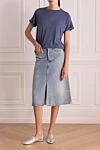 Women's blue cotton T-shirt with cuffed sleeves Brunello Cucinelli - 51% cashmere, 22% silk, 20% polyamide, 7% polyester. Country of manufacture: Italy. Care: specialized cleaning - photo 2