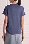 Women's blue cotton T-shirt with cuffed sleeves Brunello Cucinelli - 51% cashmere, 22% silk, 20% polyamide, 7% polyester. Country of manufacture: Italy. Care: specialized cleaning - photo 4