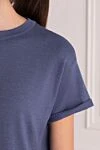 Brunello Cucinelli Women's blue cotton T-shirt with cuffed sleeves - 51% cashmere, 22% silk, 20% polyamide, 7% polyester. Country of manufacture: Italy. Care: specialized cleaning - photo 5
