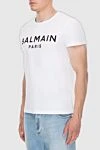 Balmain White cotton T-shirt for men - Decor: logo print. Composition: 100% cotton. Country of manufacture: Italy. Care: specialized cleaning - photo 3