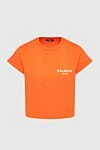 Balmain Orange cotton T-shirt for women - logo, free cut. 100% cotton. Country of manufacture: Italy. Care: specialized cleaning - photo 1