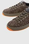 Balmain Brown textile sneakers for men - pattern on the skin, embossed logo on the heel, orange insert on the sole. 100% textile. lacing. Country of manufacture: Italy. Care: specialized cleaning - photo 5