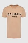 Balmain Beige cotton T-shirt for men - logo print. 100% cotton. Country of manufacture: Italy. Care: specialized cleaning - photo 1