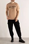 Beige cotton T-shirt for men Balmain - logo print. 100% cotton. Country of manufacture: Italy. Care: specialized cleaning - photo 2