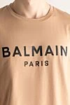 Balmain Beige cotton T-shirt for men - logo print. 100% cotton. Country of manufacture: Italy. Care: specialized cleaning - photo 5