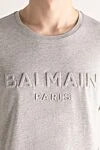 Balmain Gray cotton T-shirt for men - logo. 100% cotton. Country of manufacture: Italy. Care: specialized cleaning - photo 5