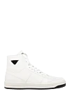 Prada Women's high leather sneakers with perforation and logo in white - logo, perforation, high rise. leather. lacing. Country of manufacture: Italy. Care: specialized cleaning - photo 1