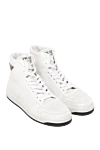 Prada Women's high leather sneakers with perforation and logo in white - logo, perforation, high rise. leather. lacing. Country of manufacture: Italy. Care: specialized cleaning - photo 3