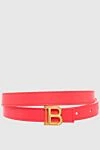 Balmain Women's bright red leather belt with logo - logo. 100% genuine leather. Fastener: decorative buckle. Country of manufacture: Italy. Care: specialized cleaning - photo 1