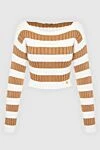 Balmain Beige viscose and polyamide jumper for women - knitted cut, striped pattern. 83% viscose, 17% polyamide. Country of manufacture: Italy. Care: specialized cleaning - photo 1