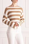 Balmain Beige viscose and polyamide jumper for women - knitted cut, striped pattern. 83% viscose, 17% polyamide. Country of manufacture: Italy. Care: specialized cleaning - photo 3