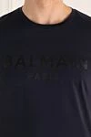 Balmain Темно-синя бавовняна футболка з оксамитовим монохромним принтом (уцінка) - логотип. 100% бавовна. Країна виробник: Італія. Догляд: спеціалізоване чищення - фото 5