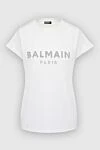 Balmain Women's Cotton White T-shirt with Logo - logo. 100% cotton. Country of manufacture: Italy. Care: specialized cleaning - photo 1