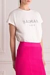 Balmain Women's Cotton White T-shirt with Logo - logo. 100% cotton. Country of manufacture: Italy. Care: specialized cleaning - photo 3