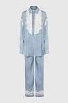 Ermanno Scervino Blue viscose pantsuit for women - lace inserts. 100% viscose. Closure: buttons. two trouser pockets. Country of manufacture: Italy. Care: specialized cleaning - photo 1