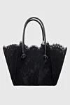 Black women's tote bag with lace and a handkerchief Ermanno Scervino - logo, lace. zipper. 74% polyamide, 13% viscose, 12% cotton. Country of manufacture: Italy. Care: specialized cleaning - photo 4